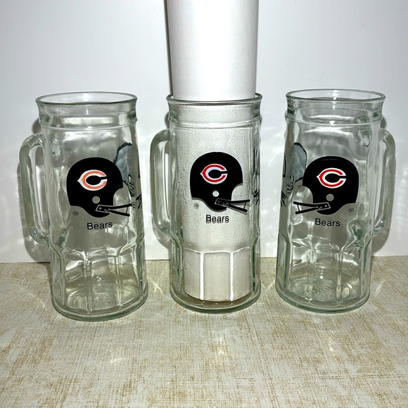Vintage Set of 3 "Chicago Bears" Beer Mugs / Fisher Peanut Jars - Picture 1 of 9